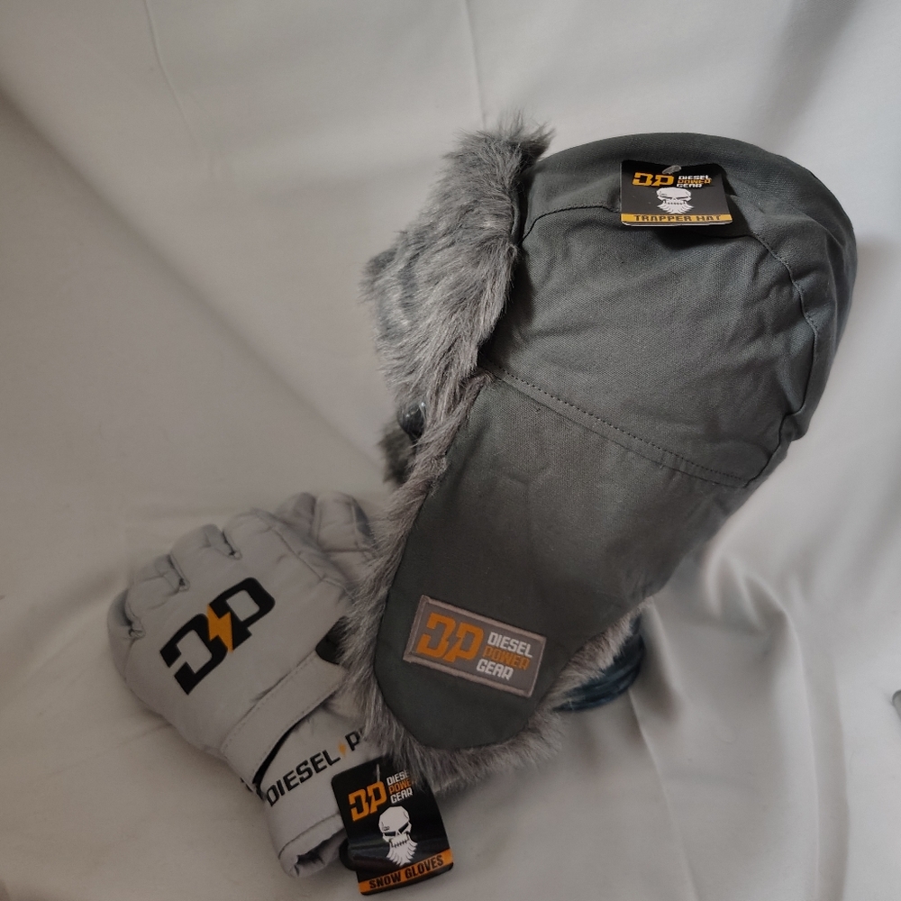 🧤NWT Diesel Power Gear Trapper Hat & Snow Gloves  Gray